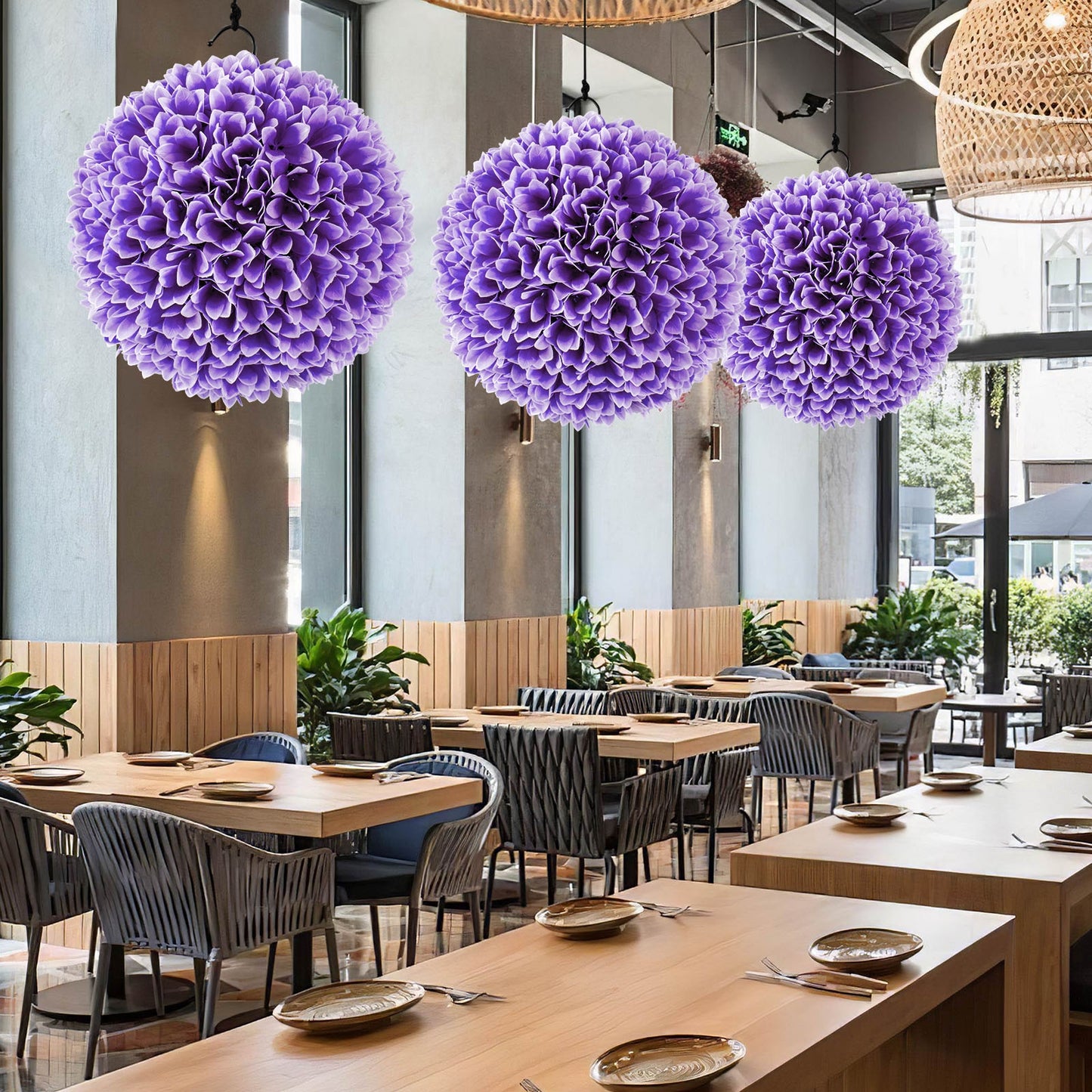 2 Pieces Artificial Plant Topiary Balls Faux Boxwood Decorative Balls-Purple Kids Crystal