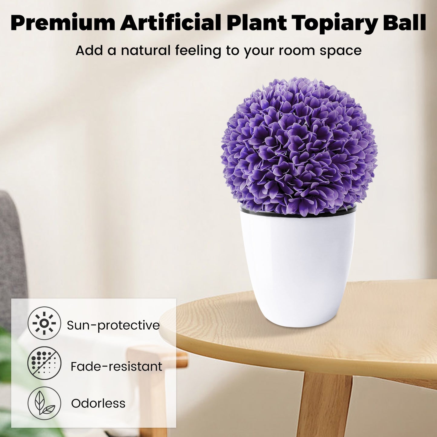 2 Pieces Artificial Plant Topiary Balls Faux Boxwood Decorative Balls-Purple Kids Crystal