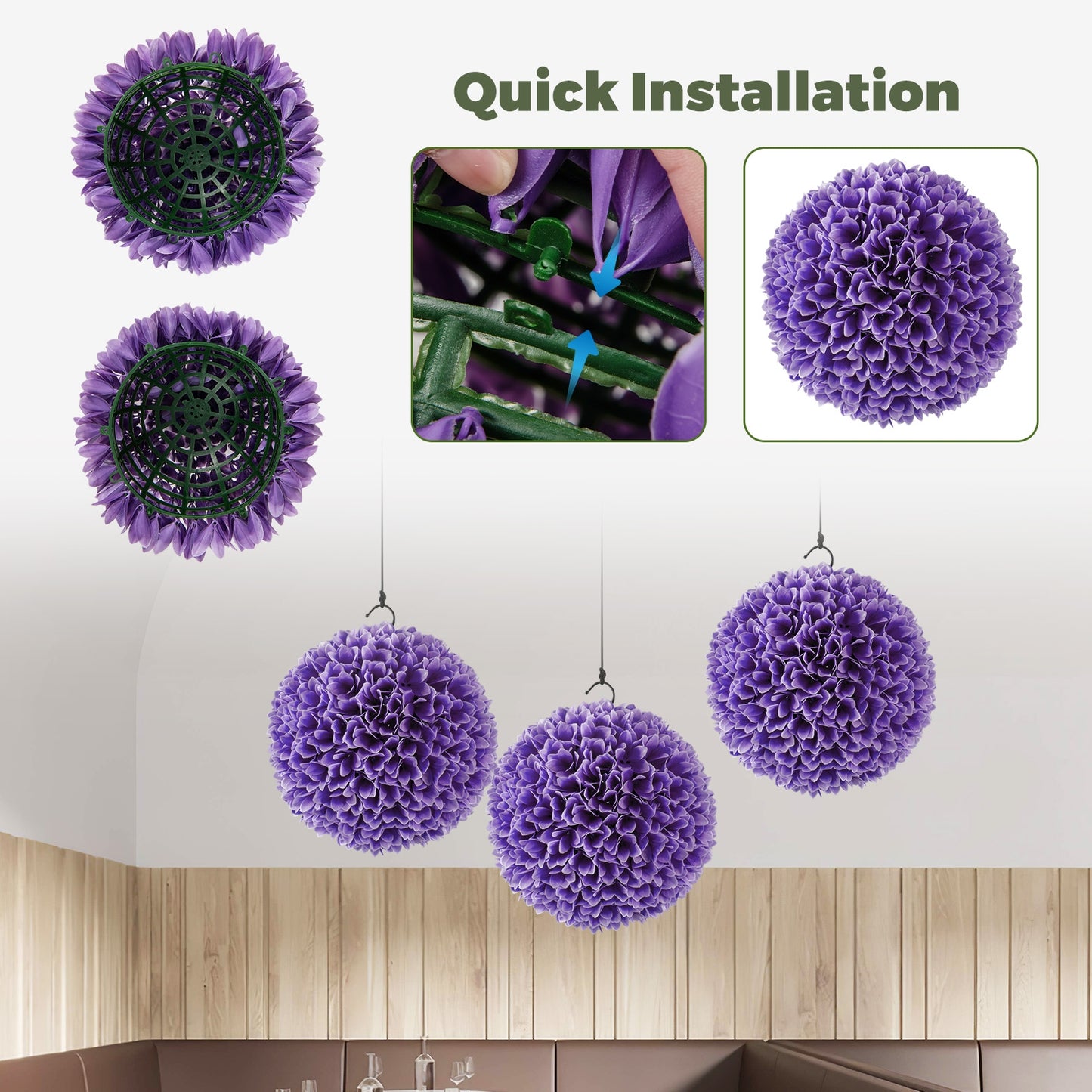 2 Pieces Artificial Plant Topiary Balls Faux Boxwood Decorative Balls-Purple Kids Crystal
