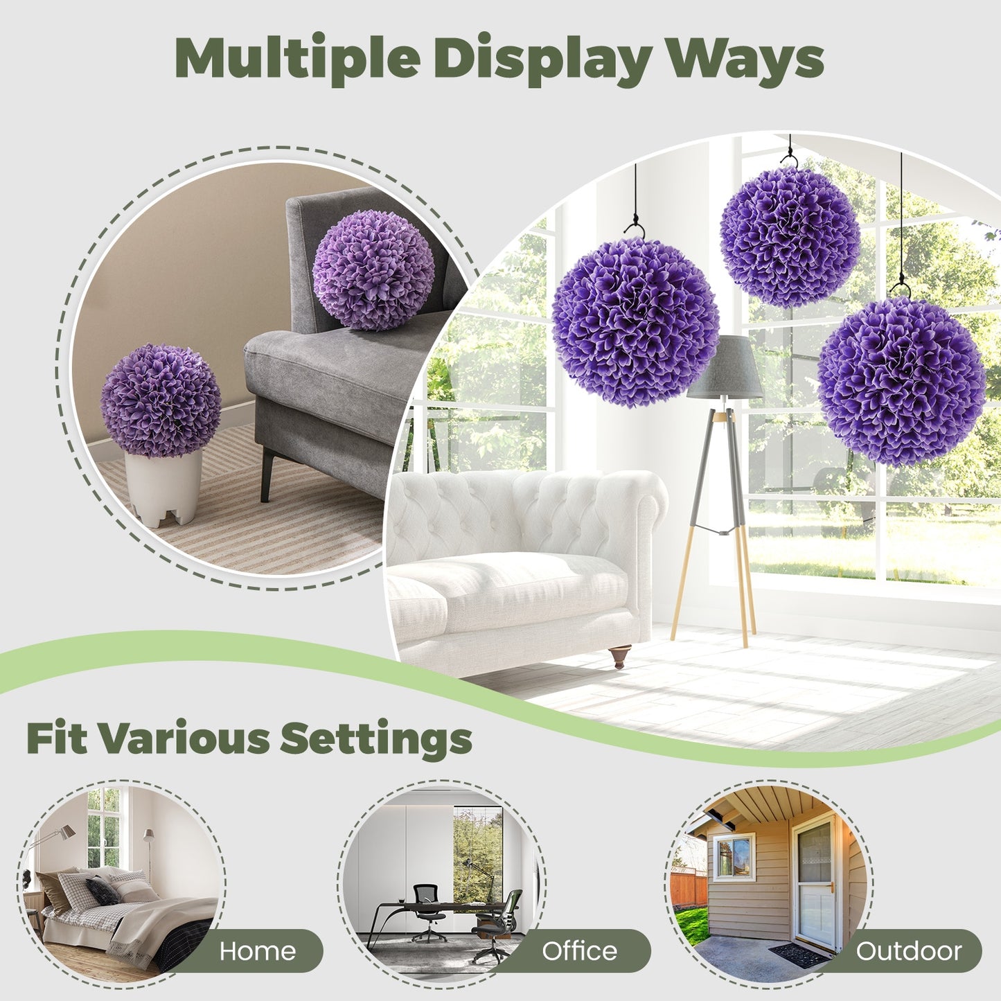 2 Pieces Artificial Plant Topiary Balls Faux Boxwood Decorative Balls-Purple Kids Crystal