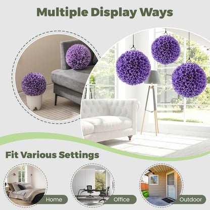 2 Pieces Artificial Plant Topiary Balls Faux Boxwood Decorative Balls-Purple