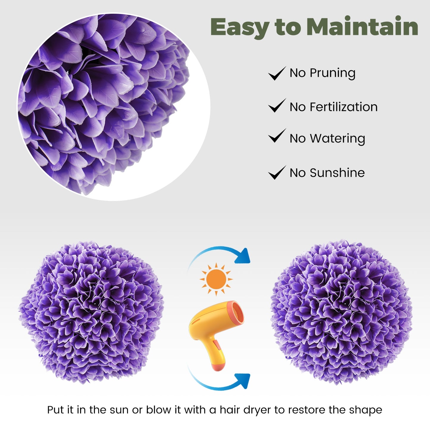 2 Pieces Artificial Plant Topiary Balls Faux Boxwood Decorative Balls-Purple Kids Crystal