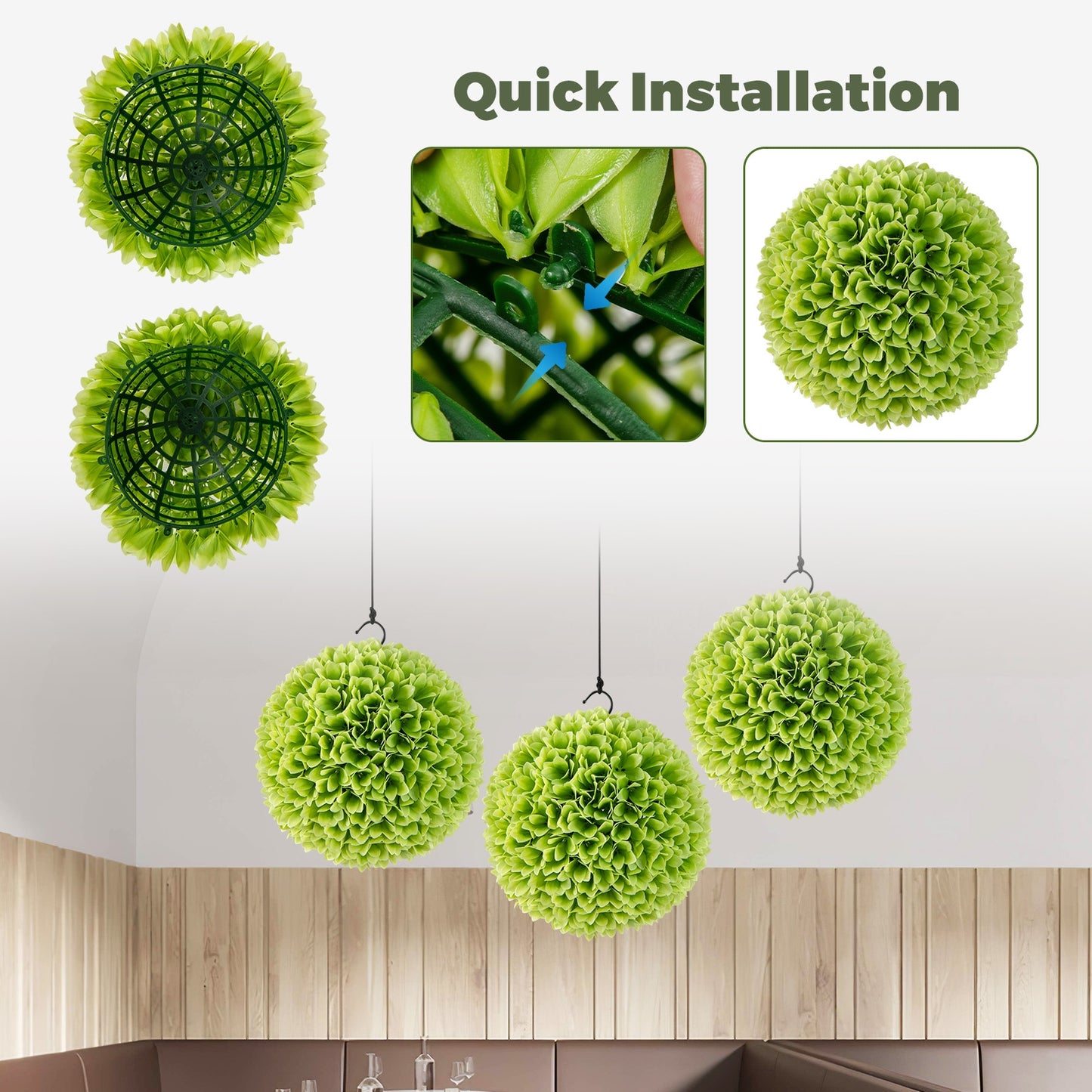 2 Pieces Artificial Plant Topiary Balls Faux Boxwood Decorative Balls-Green Kids Crystal