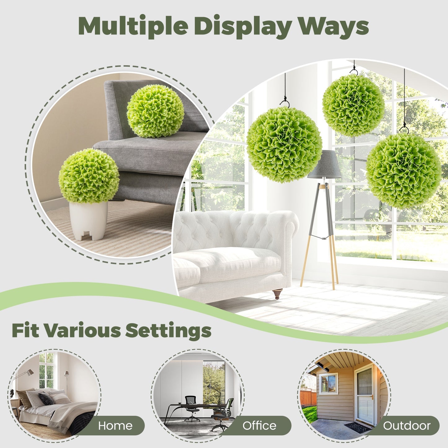 2 Pieces Artificial Plant Topiary Balls Faux Boxwood Decorative Balls-Green Kids Crystal