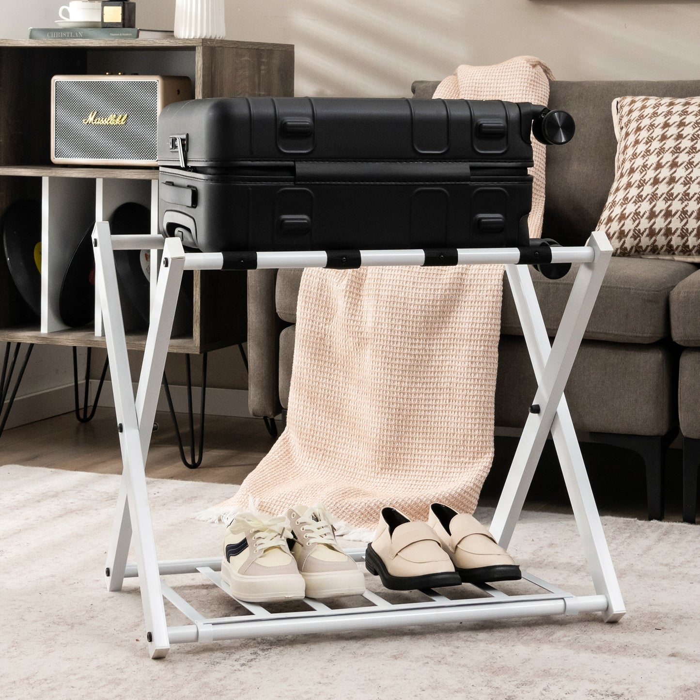 Set of 2 Folding Metal Luggage Rack Suitcase-White Kids Crystal