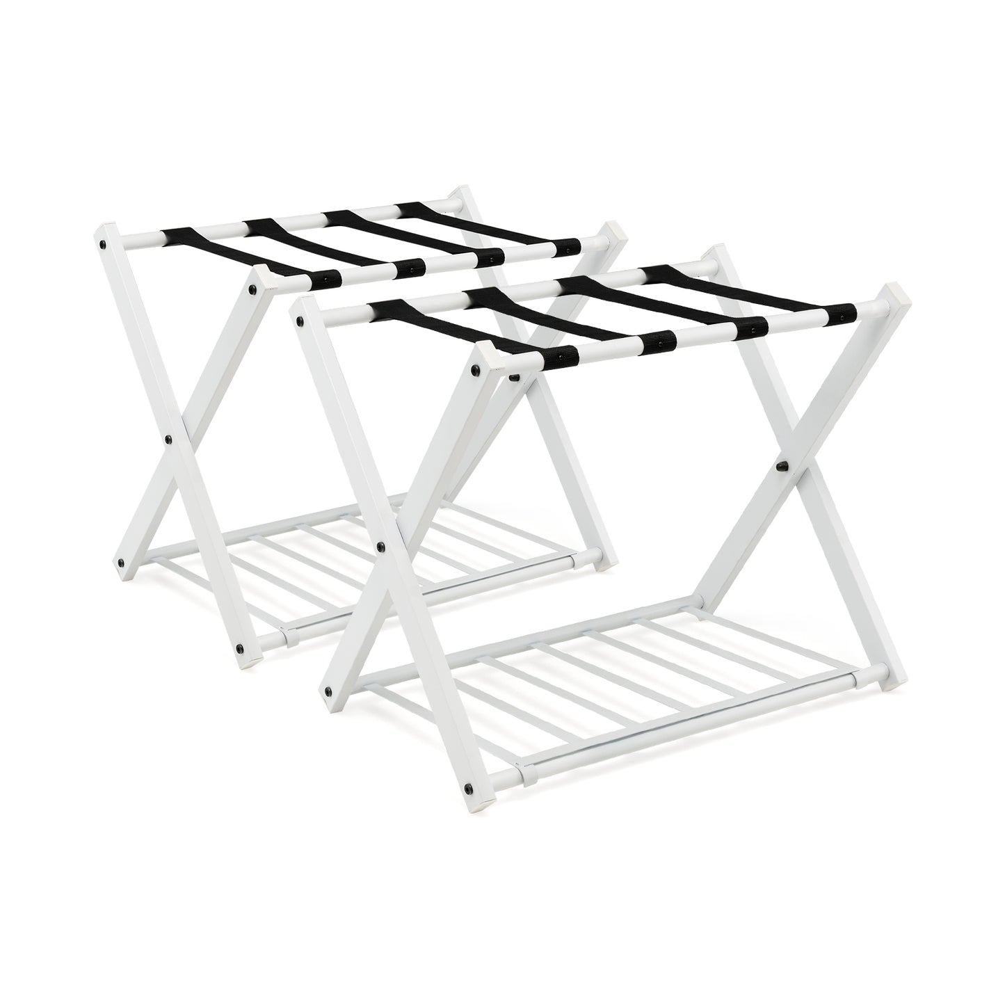 Set of 2 Folding Metal Luggage Rack Suitcase-White Kids Crystal