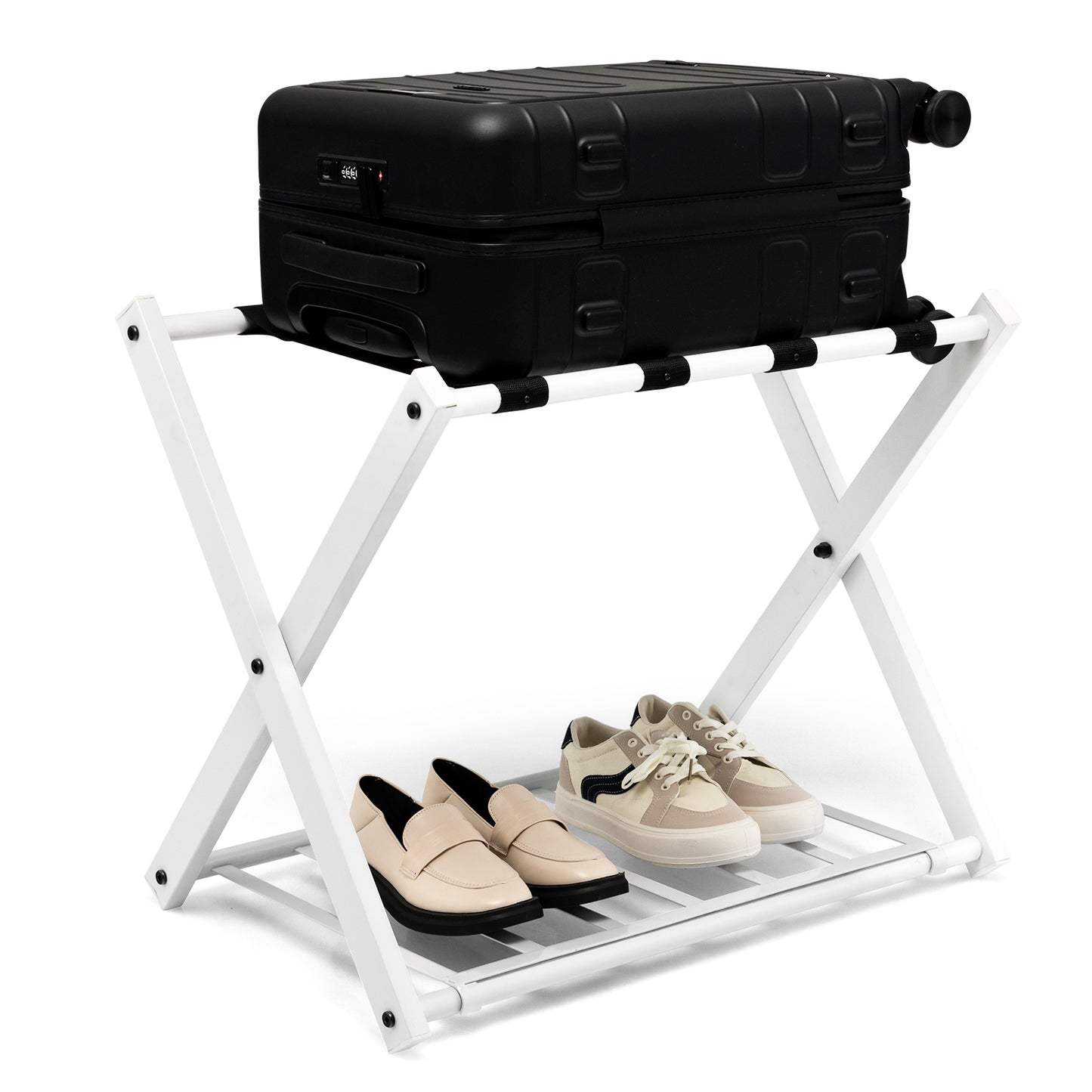 Set of 2 Folding Metal Luggage Rack Suitcase-White Kids Crystal