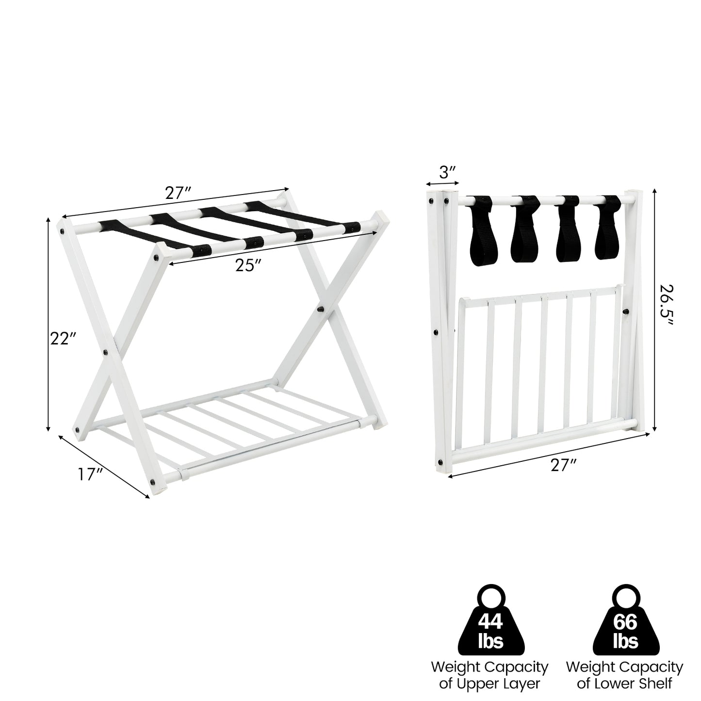 Set of 2 Folding Metal Luggage Rack Suitcase-White Kids Crystal