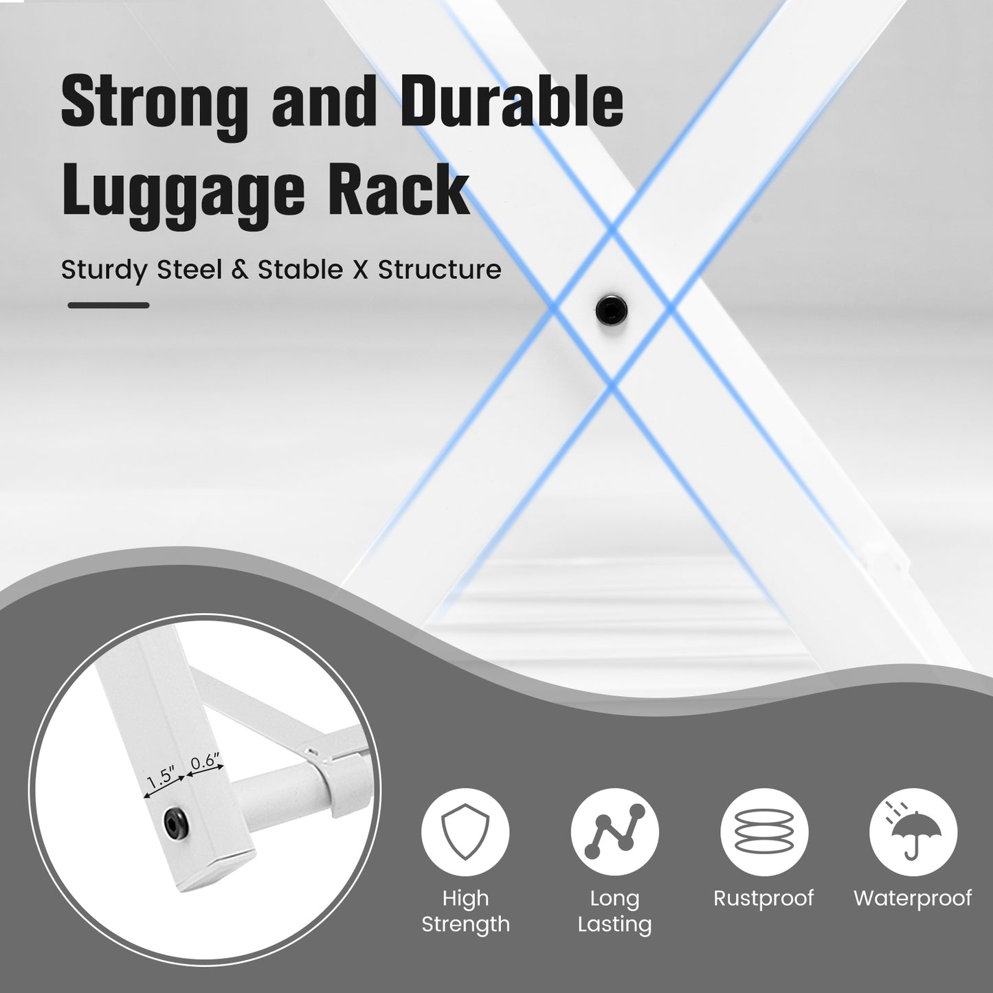 Set of 2 Folding Metal Luggage Rack Suitcase-White Kids Crystal