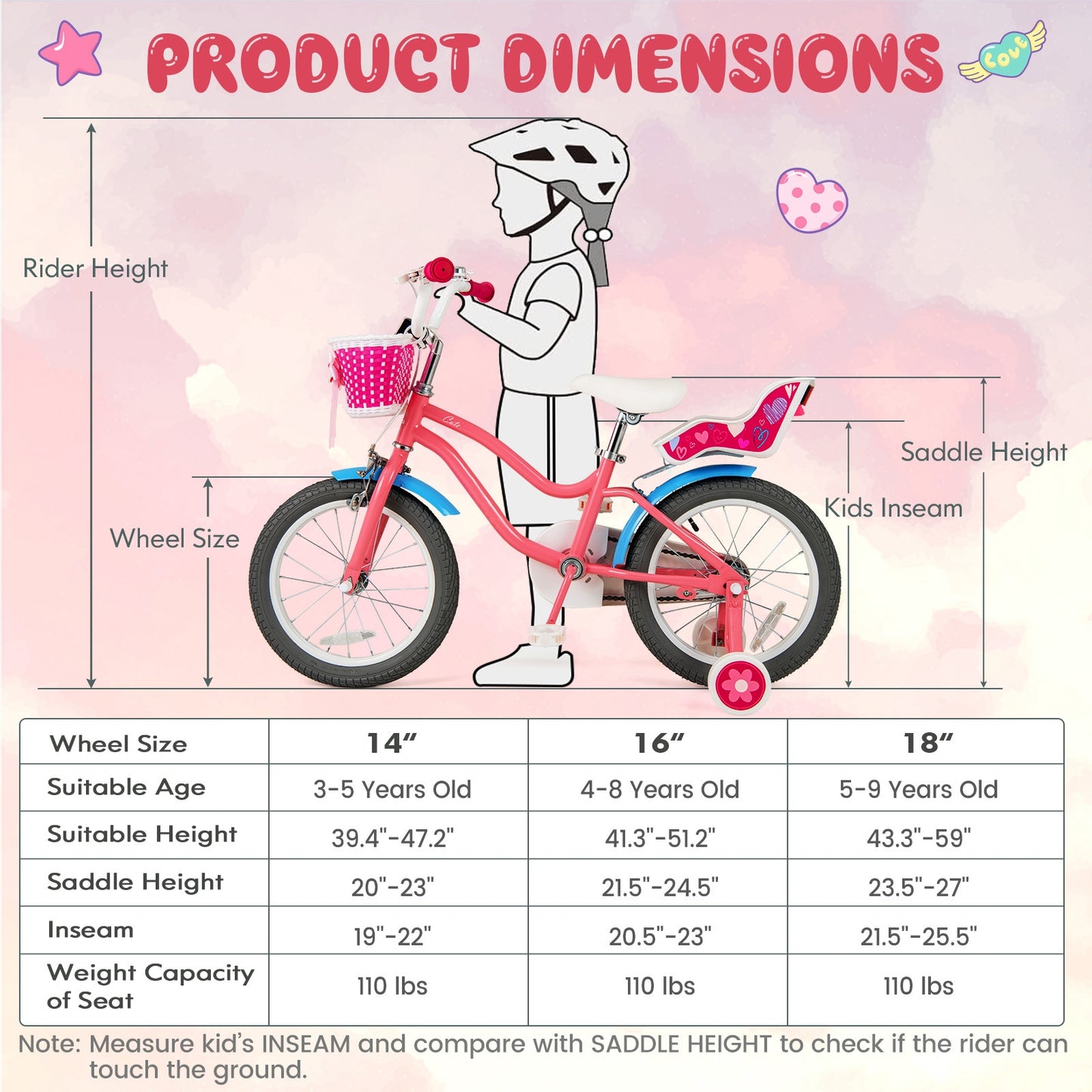16 Inch Kids Bike with Training Wheels and Storage Basket-16 inches Kids Crystal