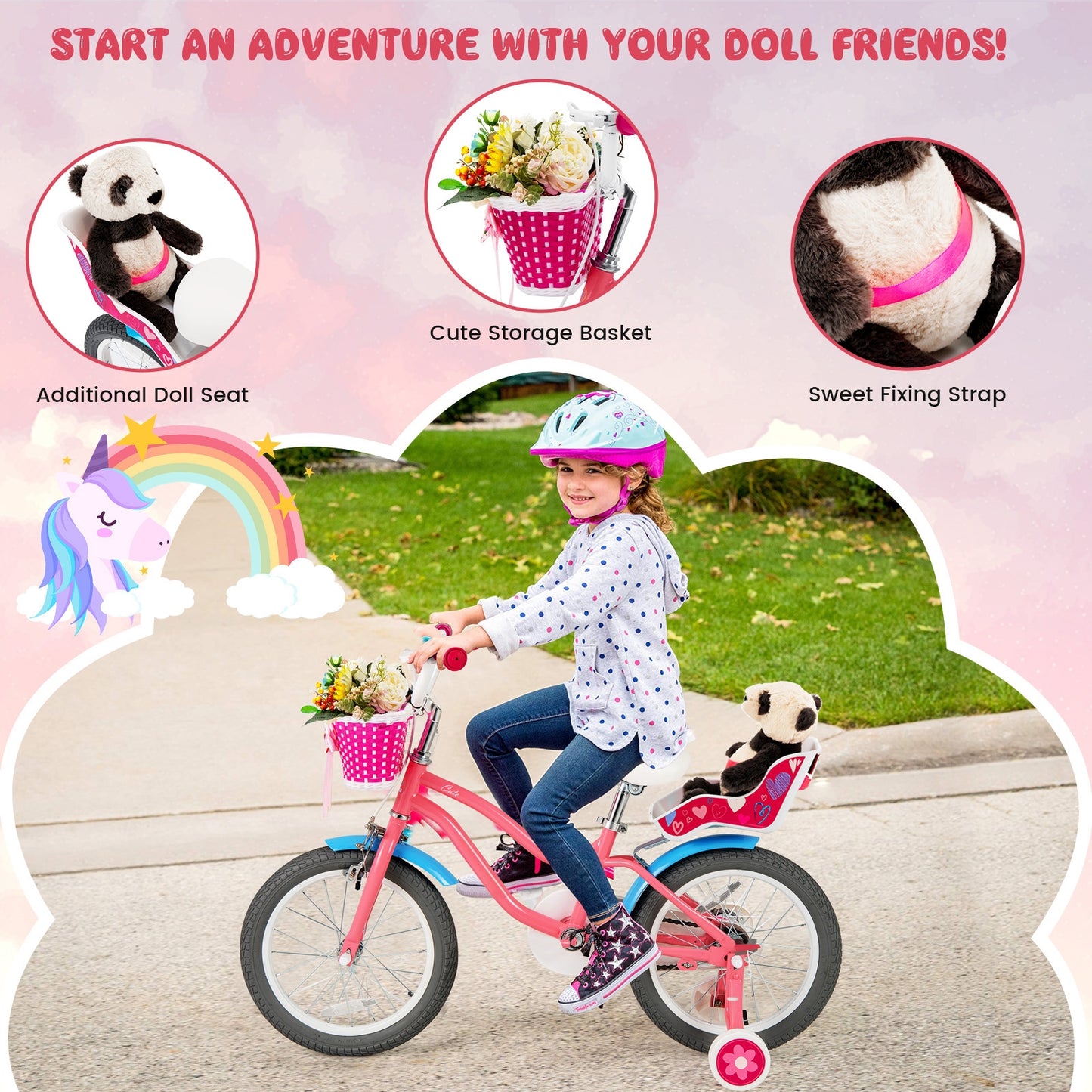 16 Inch Kids Bike with Training Wheels and Storage Basket-16 inches Kids Crystal