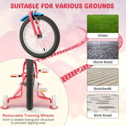 16 Inch Kids Bike with Training Wheels and Storage Basket-16 inches