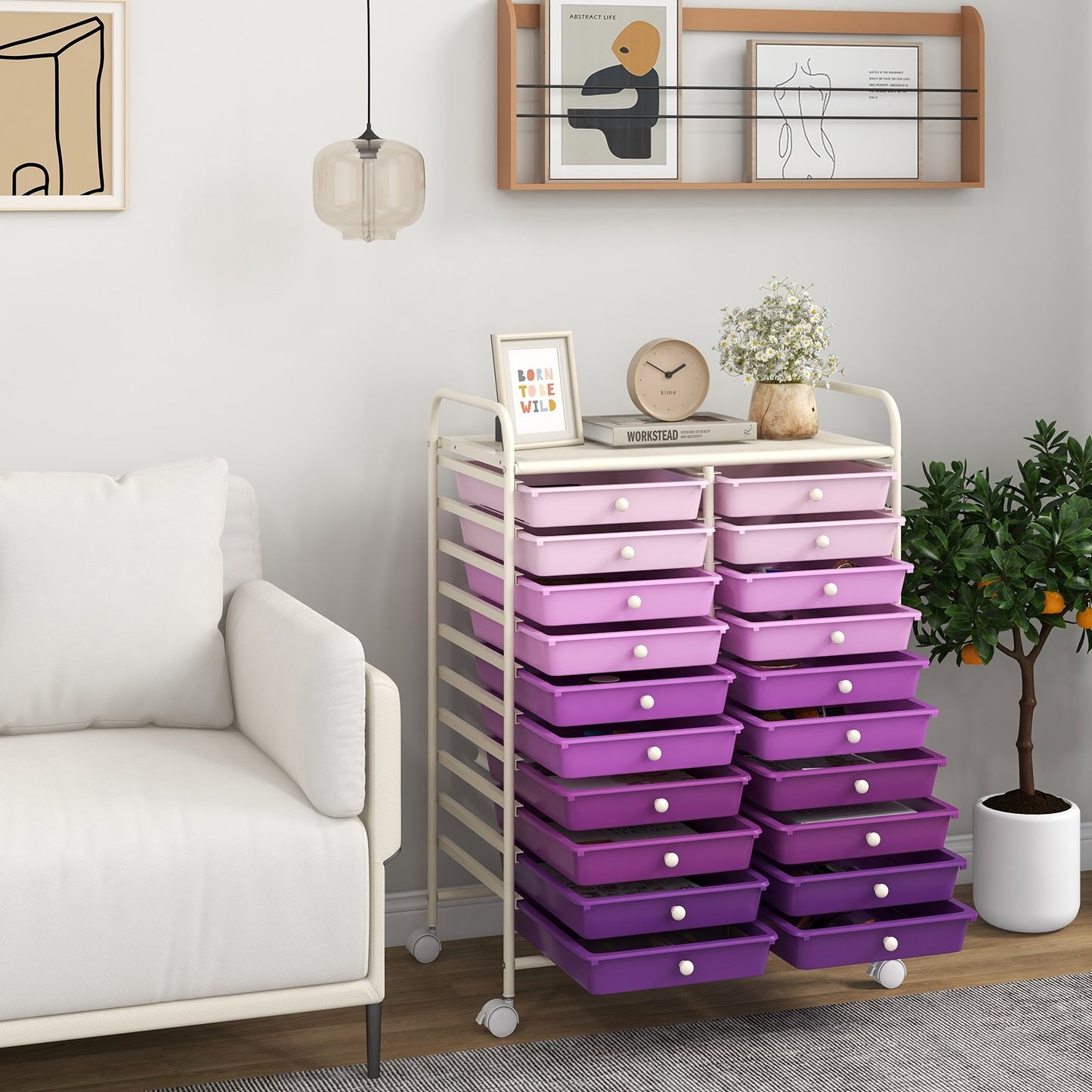 20 Drawers Rolling Storage Cart Studio Organizer-Purple Kids Crystal