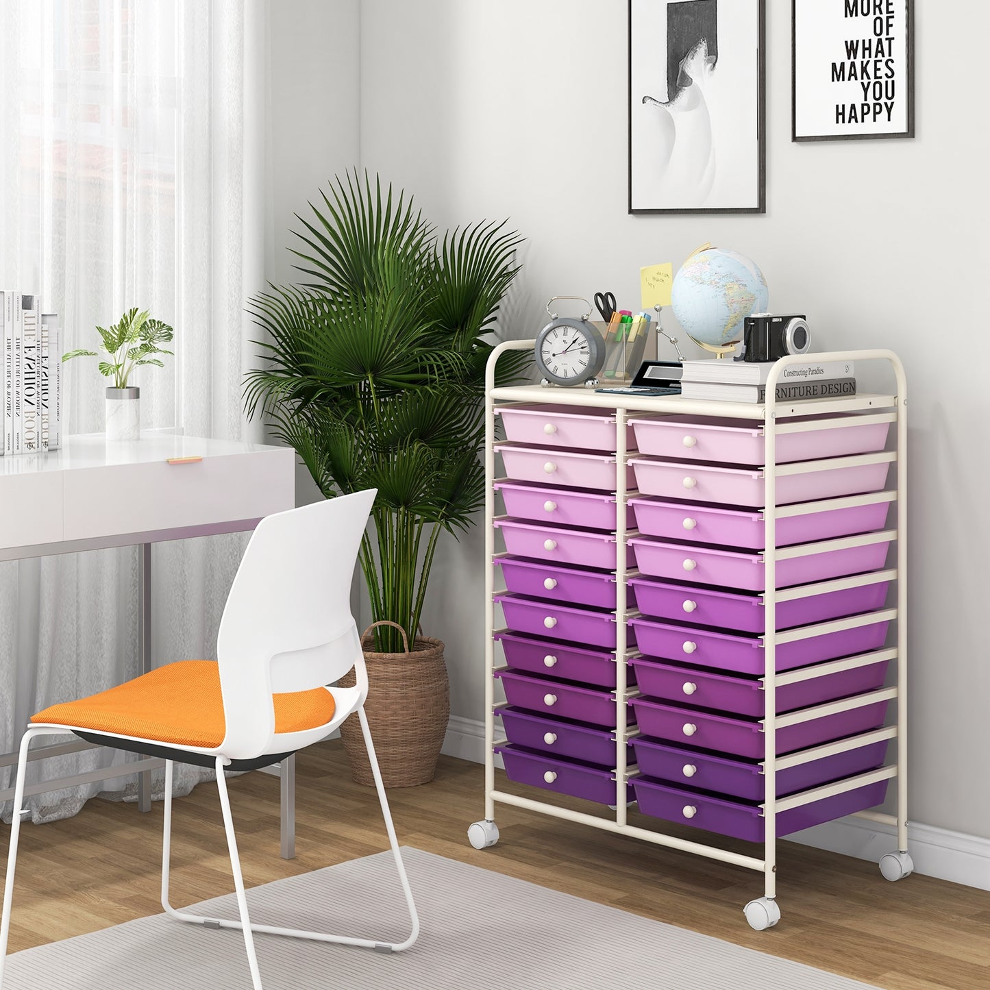 20 Drawers Rolling Storage Cart Studio Organizer-Purple Kids Crystal
