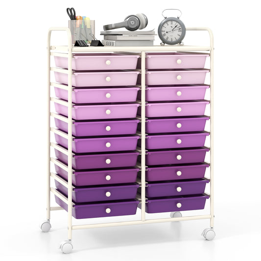 20 Drawers Rolling Storage Cart Studio Organizer-Purple Kids Crystal