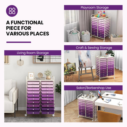 20 Drawers Rolling Storage Cart Studio Organizer-Purple