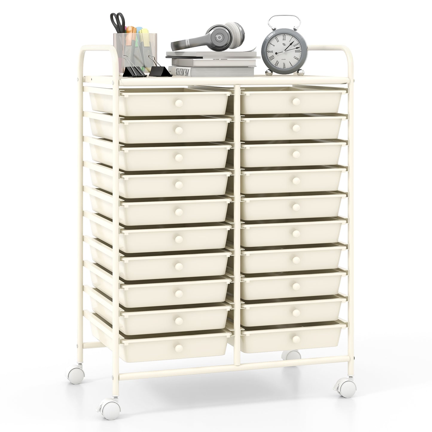 20 Drawers Rolling Storage Cart Studio Organizer-Beige Kids Crystal