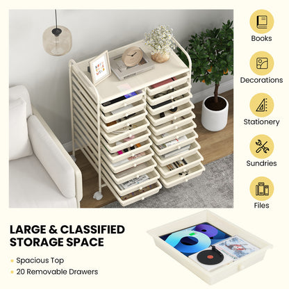 20 Drawers Rolling Storage Cart Studio Organizer-Beige