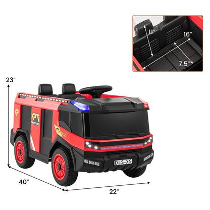 12V Kids Ride on Fire Truck 2-Seater with Remote Control and Water Gun-Red