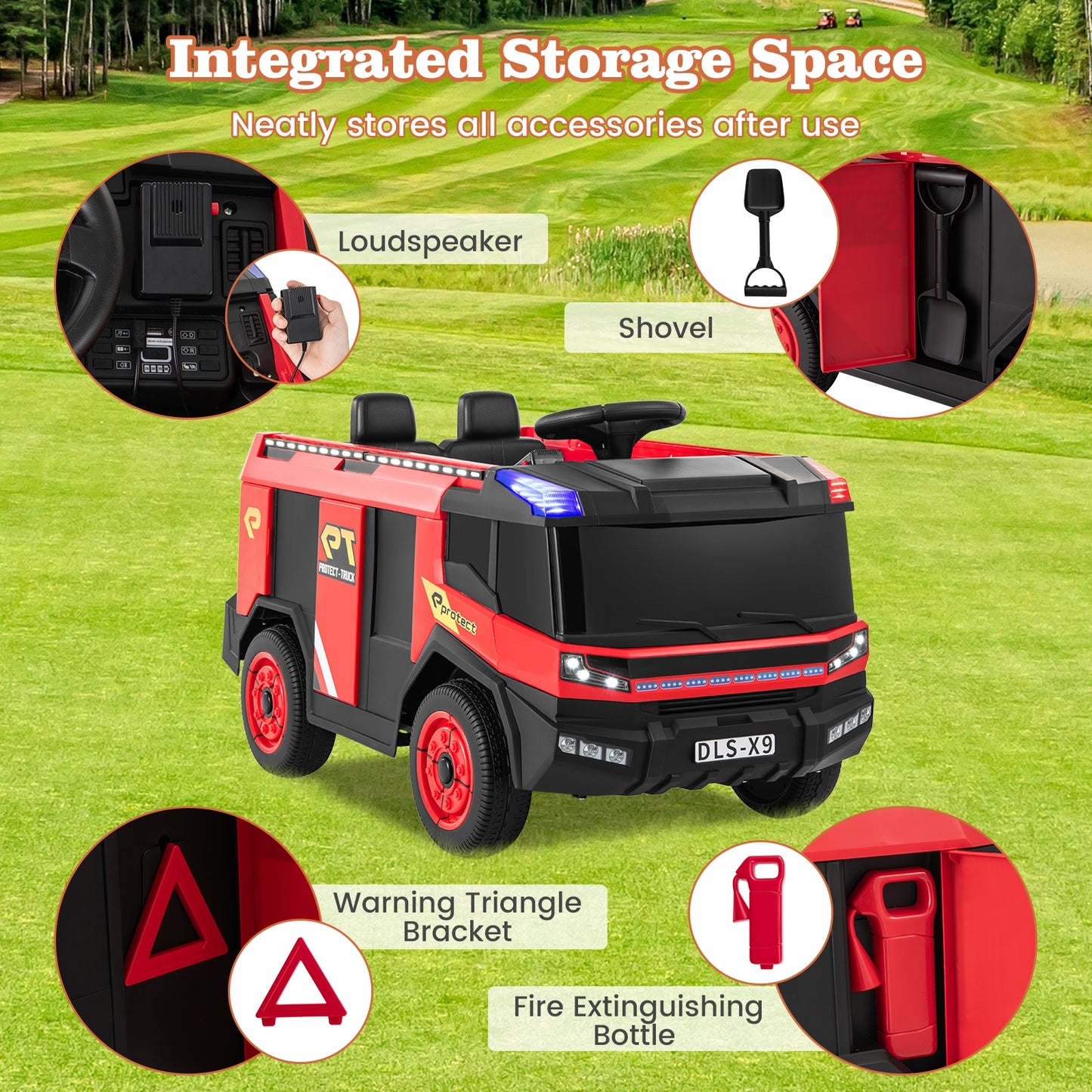 12V Kids Ride on Fire Truck 2-Seater with Remote Control and Water Gun-Red
