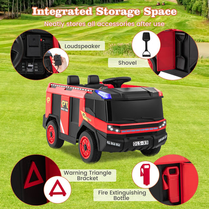 12V Kids Ride on Fire Truck 2-Seater with Remote Control and Water Gun-Red