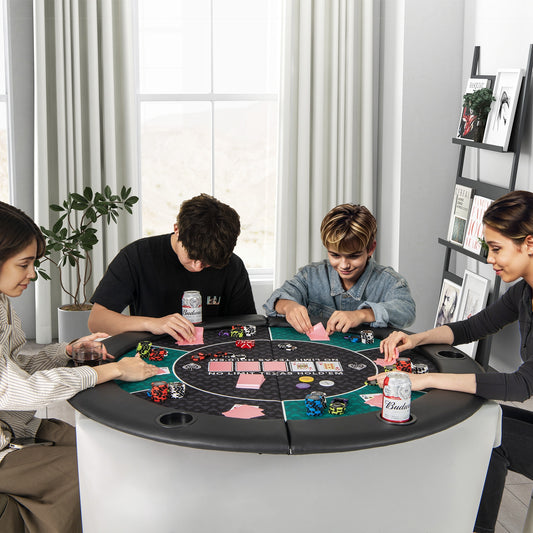 Portable 48 Inch 6-Player Foldable Poker Table Top Round Game Mat-Green Kids Crystal