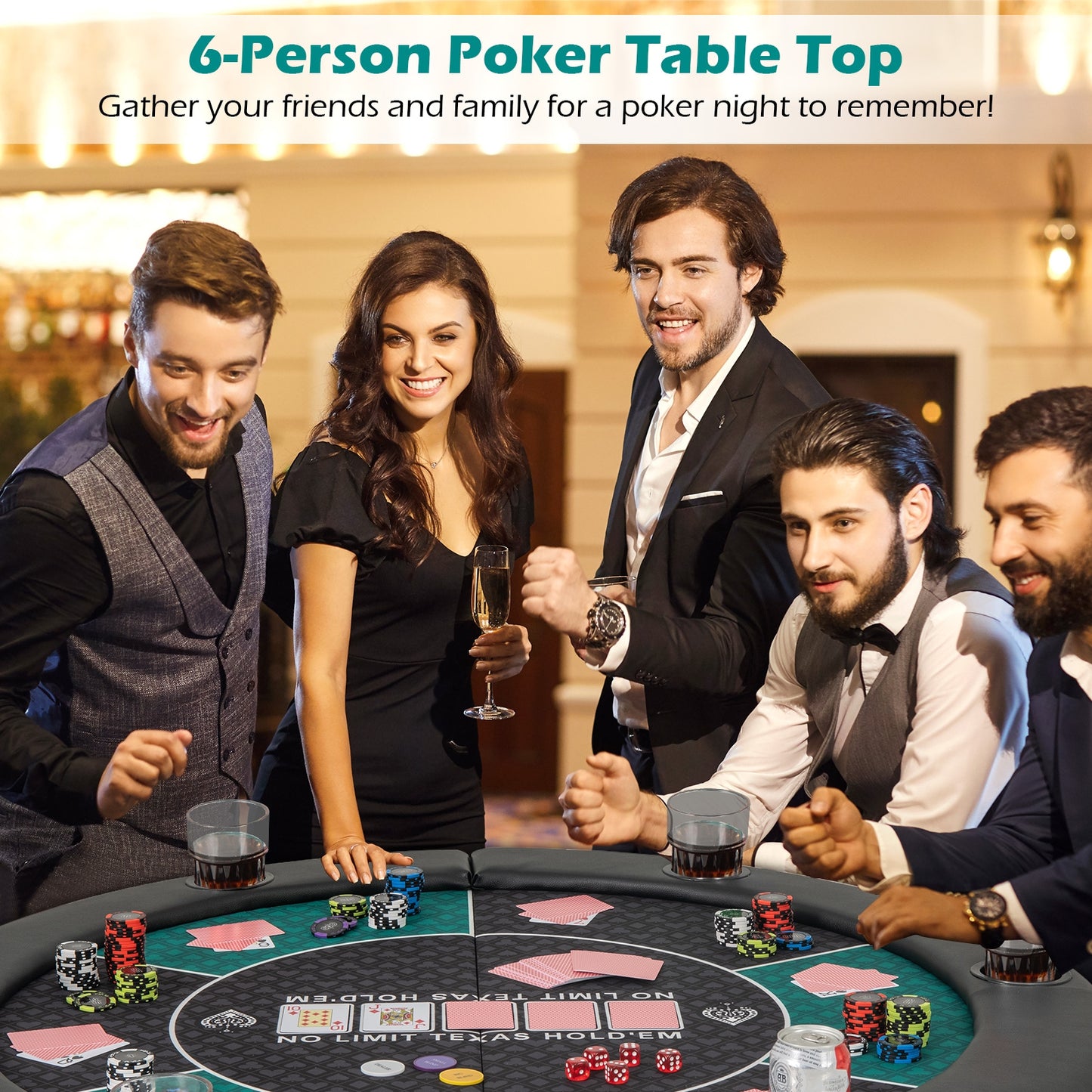 Portable 48 Inch 6-Player Foldable Poker Table Top Round Game Mat-Green Kids Crystal