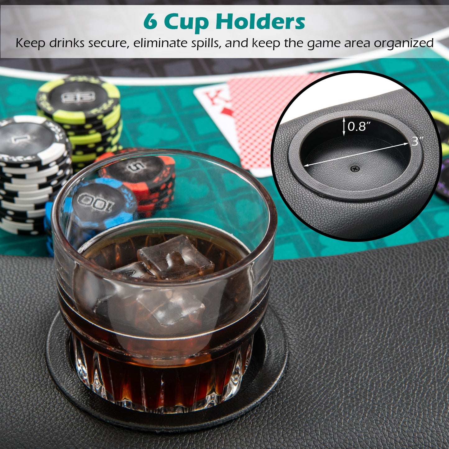 Portable 48 Inch 6-Player Foldable Poker Table Top Round Game Mat-Green Kids Crystal