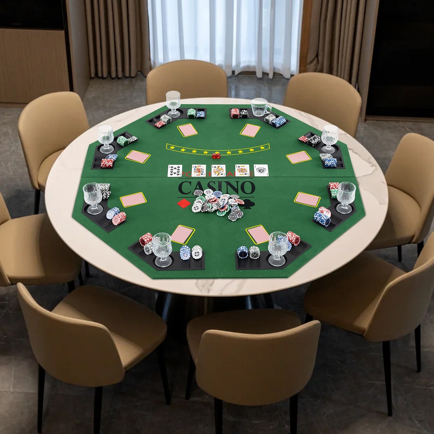8-Player Foldable Poker Table Top with Carrying Bag-Green Kids Crystal