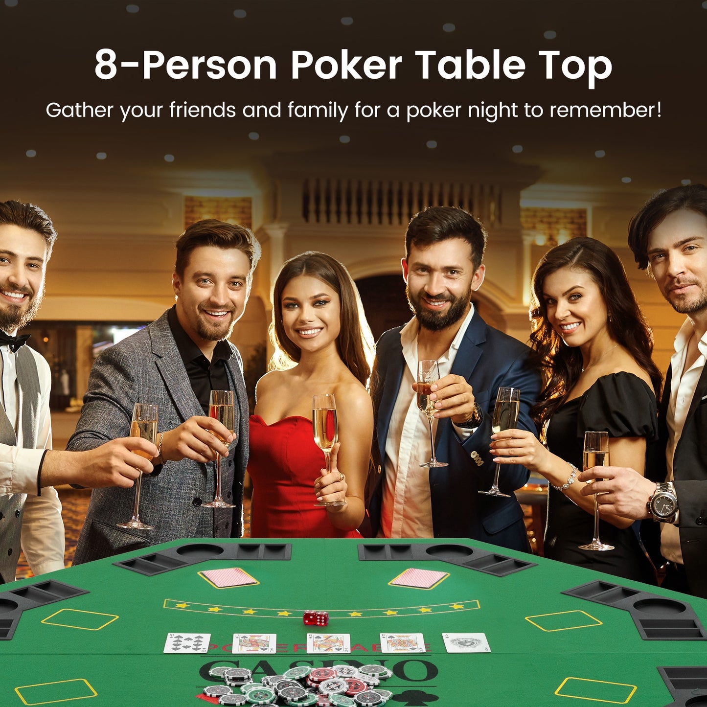 8-Player Foldable Poker Table Top with Carrying Bag-Green Kids Crystal