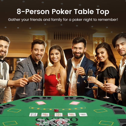 8-Player Foldable Poker Table Top with Carrying Bag-Green