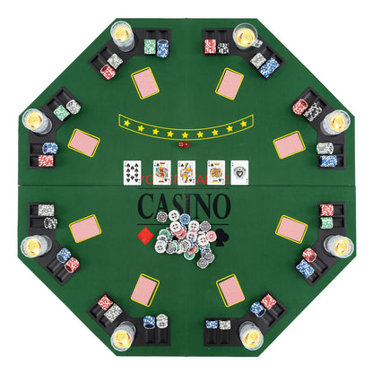 8-Player Foldable Poker Table Top with Carrying Bag-Green