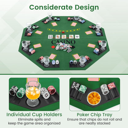 8-Player Foldable Poker Table Top with Carrying Bag-Green