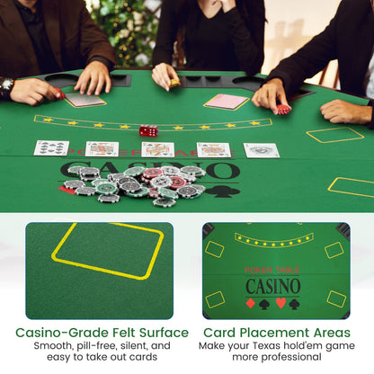 8-Player Foldable Poker Table Top with Carrying Bag-Green