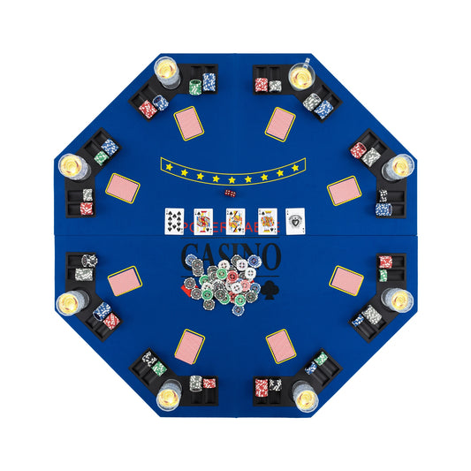 8-Player Foldable Poker Table Top with Carrying Bag-Blue Kids Crystal