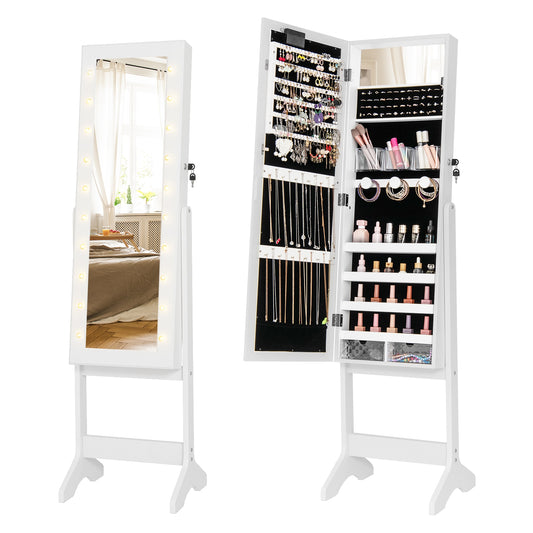 Mirror Jewelry Cabinet with 20 Warm Lights and 4 Tilt Angles-White Kids Crystal