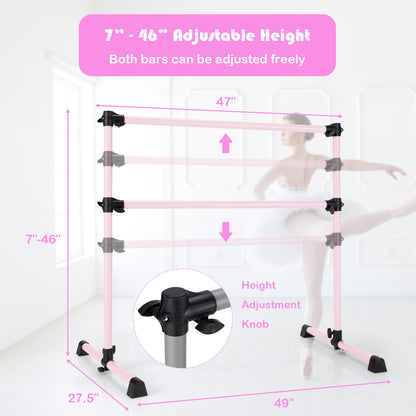 4 Feet Double Ballet Barre Bar with Adjustable Height-Pink