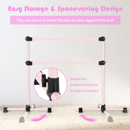 4 Feet Double Ballet Barre Bar with Adjustable Height-Pink