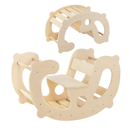 2-in-1 Rocking Horse Arch for Kids Montessori Climbing Toys with Arch Climber-Natural