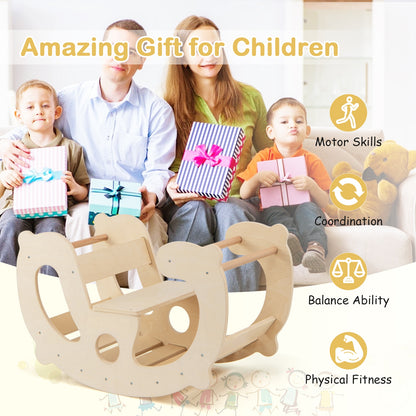 2-in-1 Rocking Horse Arch for Kids Montessori Climbing Toys with Arch Climber-Natural