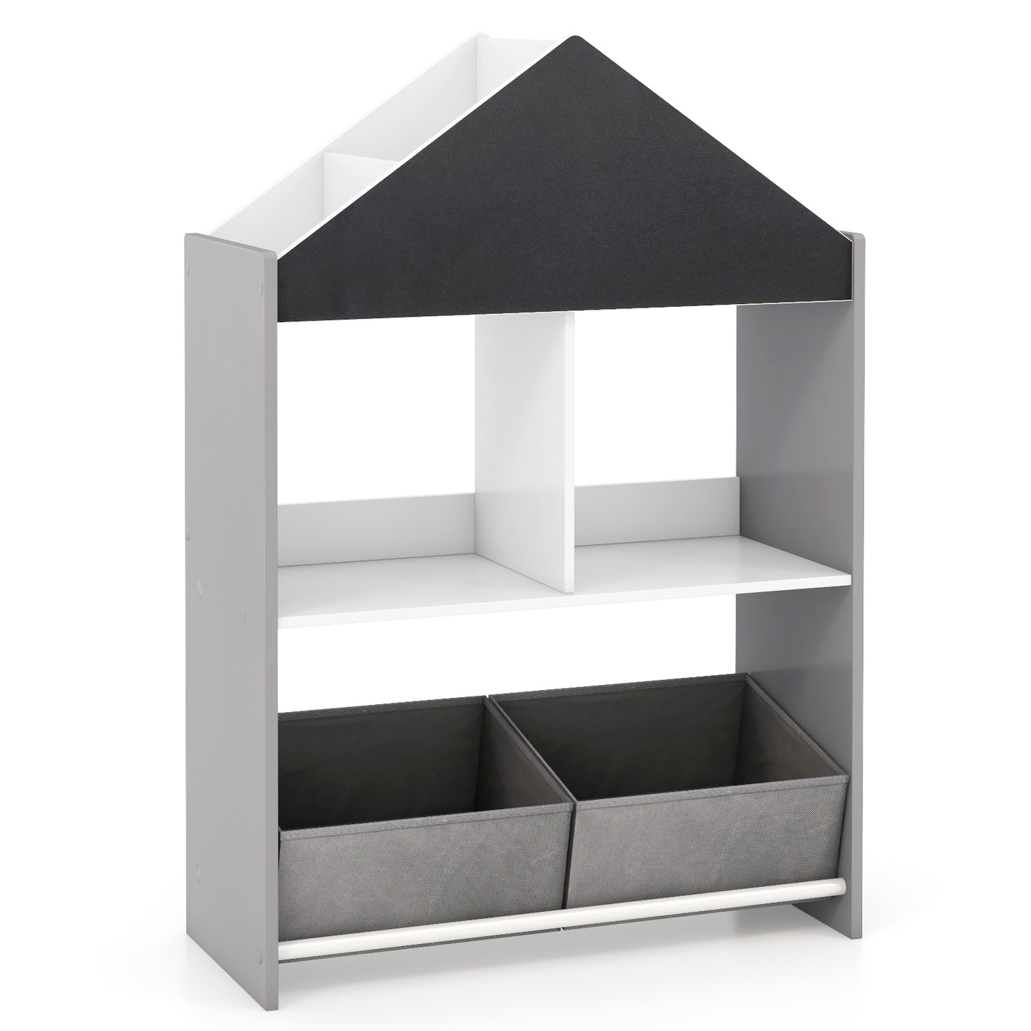 Playhouse Kids Bookshelf with Chalkboard and Whiteboard for 3-6 Years-Gray Kids Crystal