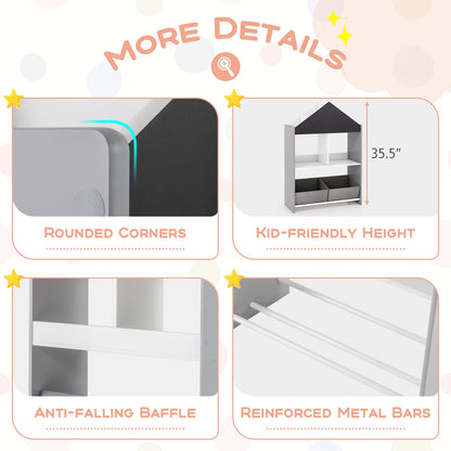 Playhouse Kids Bookshelf with Chalkboard and Whiteboard for 3-6 Years-Gray