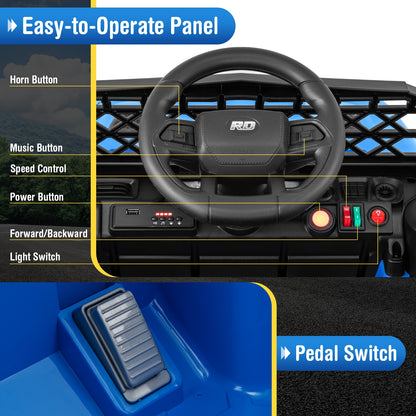 12V Kids Ride on Truck Car with Parental Remote and Music Player-Navy