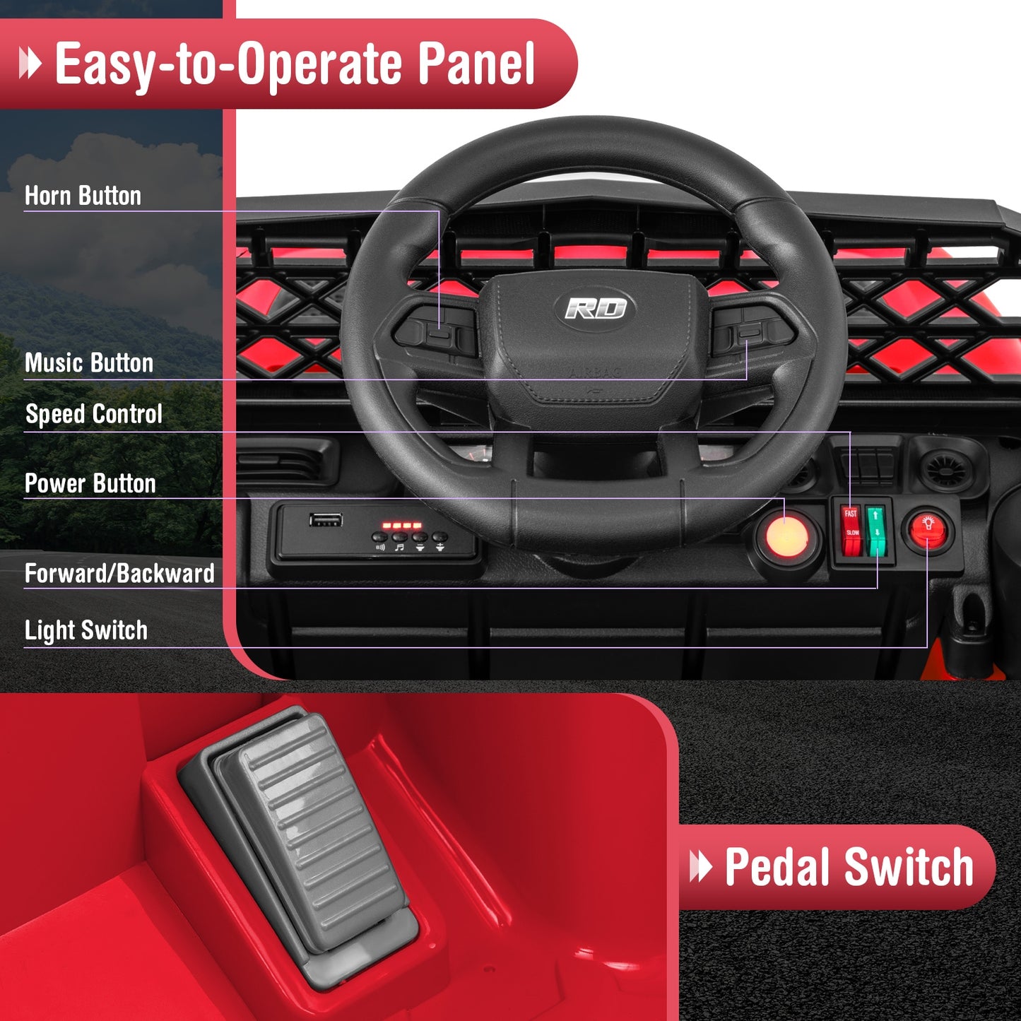 12V Kids Ride on Truck Car with Parental Remote and Music Player-Red