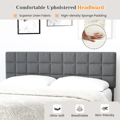 King Size Modern Linen Bed Frame with Adjustable Headboard-Gray