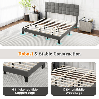 King Size Modern Linen Bed Frame with Adjustable Headboard-Gray