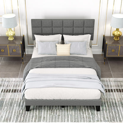 Queen Size Modern Linen Bed Frame with Adjustable Headboard-Gray