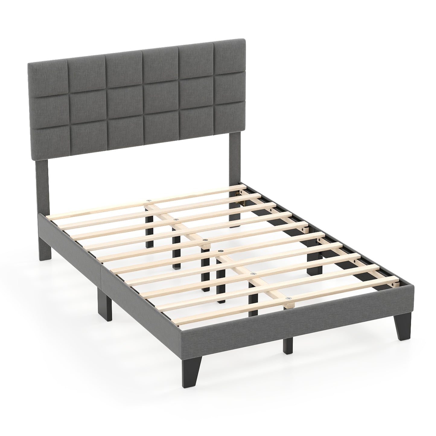 Full Size Modern Linen Bed Frame with Adjustable Headboard-Gray Kids Crystal