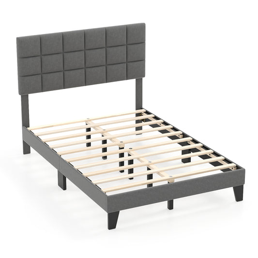 Full Size Modern Linen Bed Frame with Adjustable Headboard-Gray Kids Crystal