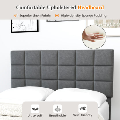 Full Size Modern Linen Bed Frame with Adjustable Headboard-Gray